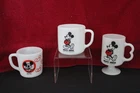 3 VTG Fire King Westfield MM Club Disney Mickey Milk Glass Mugs Heat Proof EUC