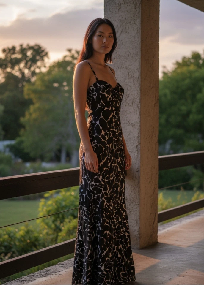 Vestido de sirena vintage Roberto Cavalli para mujer negro blanco estampado animal talla 2 Foto 4 de 4