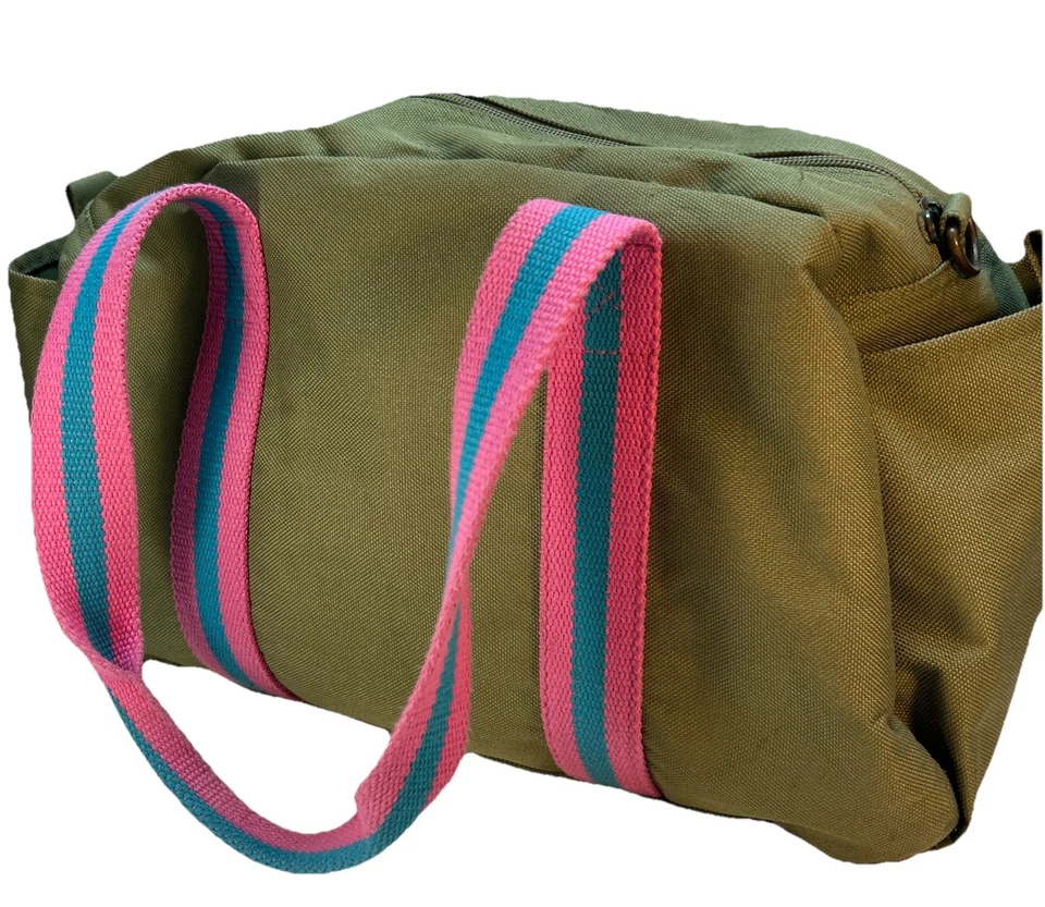 Bolsa tote de lona verde 15 pol. Ralph Lauren Bolsa com alças/alças rosa/azul - Imagem 4 de 4