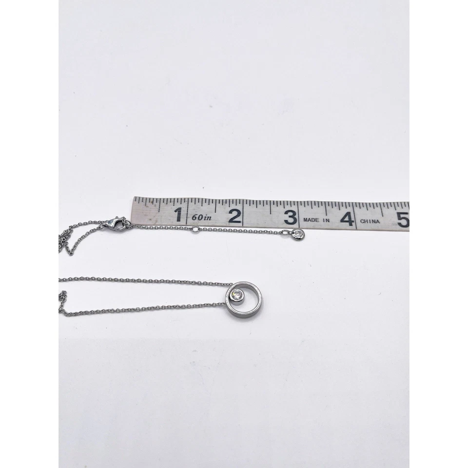 Skagen Denmark Elin Circle Pendant Necklace Crystal Stainless Steel Minimalist - Image 3 of 4