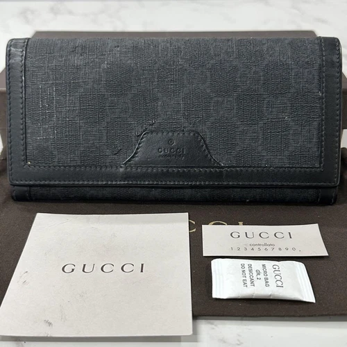 Authentique Portefeuille Gucci Couleur Noir GG Supreme Bi Pli Long Homme Mode