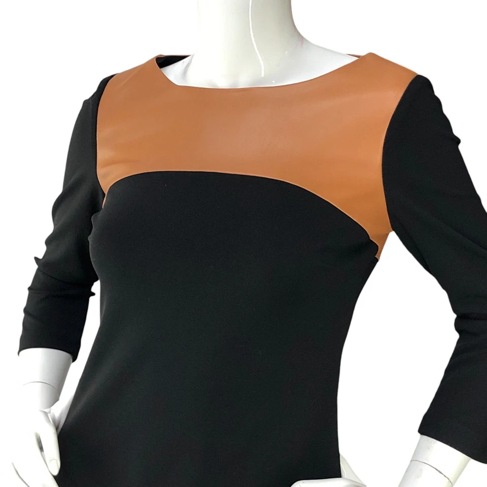 Vestido para mujer Calvin Klein talla 4 cuello redondo imitación cuero bloques de color negro marrón Foto 2 de 4