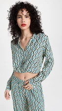 VELVET By Graham & Spencer Jocelyn Geo Print Crepe Top Blue M $189 F11 96