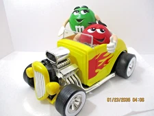 M&Ms Yellow Hot Rod Roadster Candy Dispenser Red & Green M&M's
