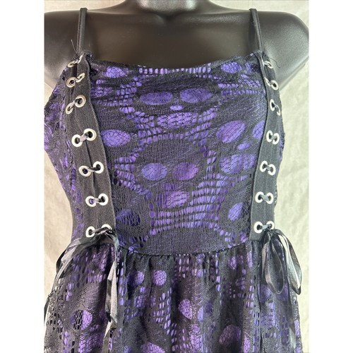 Skull Lace Up Corset Dress Purple Black Gothic Emo Punk Rockabilly Size S - Picture 4 of 16
