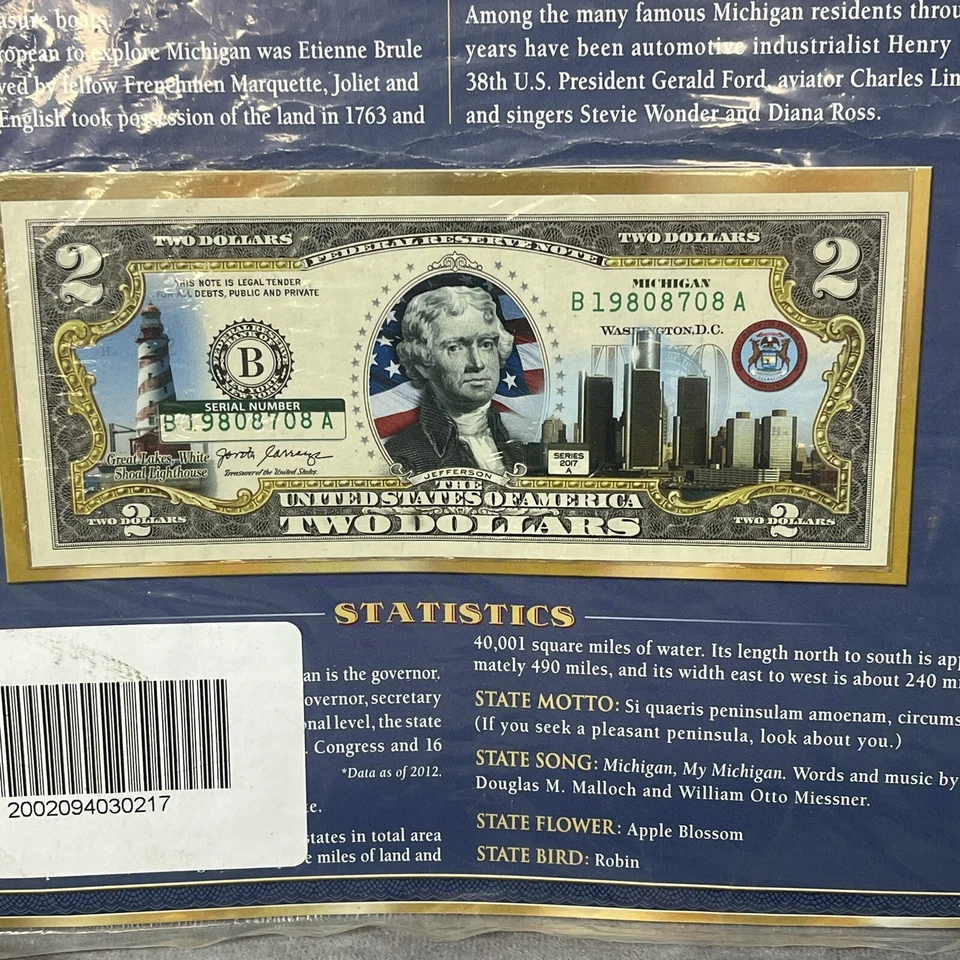 2012 2 Dollar Bill Michigan State Note Colorized - Image 2 of 3