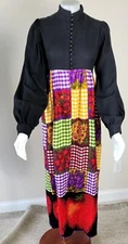 VTG Young Edwardian Arpeja Sunflower Strawberry Gingham Maxi Button Up Dress 11