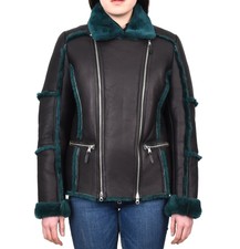 Women's Unique Zipped Flap Aviator Pilot Thick Sheepskin Jacket Black Dr532