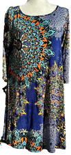 Hershe Medallion Print 3/4 Sleeve Dress Pockets Size Medium Stretch USA Made!