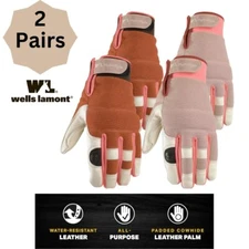 Wells Lamont Water Resistant HydraHyde Women's Leather Work Gloves   2 Pairs New