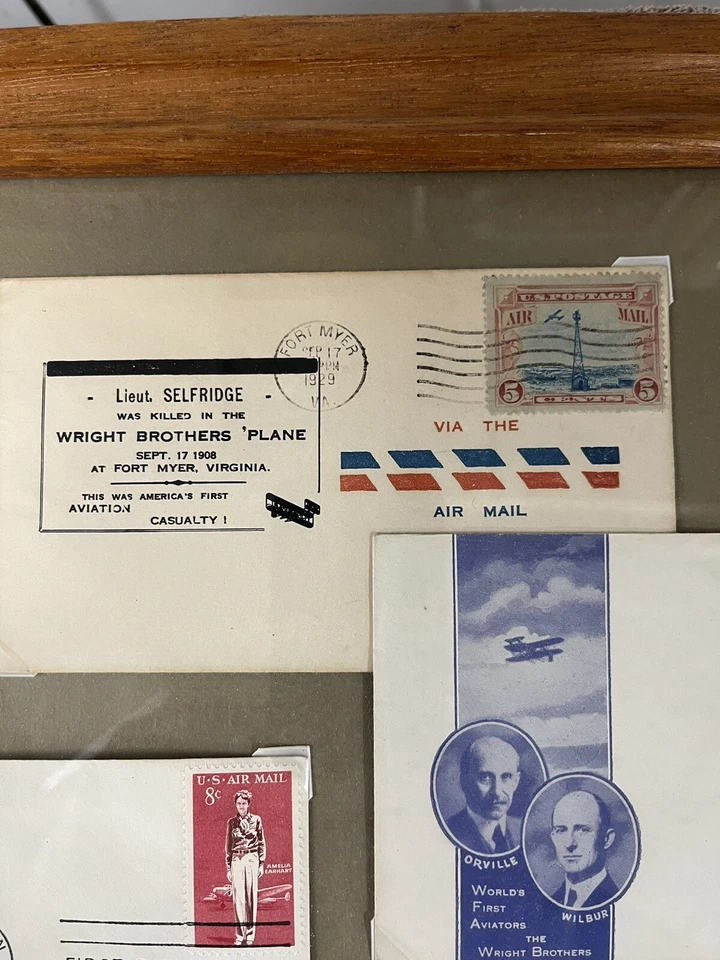 17 Vintage Certified Aviation Stamps & Picture  of WWI fighter planes framed.  - Image 4 of 4