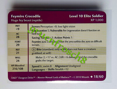  FEYMIRE CROCODILE  18 U DDM4 LORDS OF MADNESS 2010 D&D DUNGEON DELVE STATS CARD