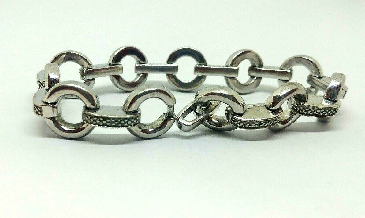 Solid Sterling Silver 925  Bracelet circle bar li… - image 1