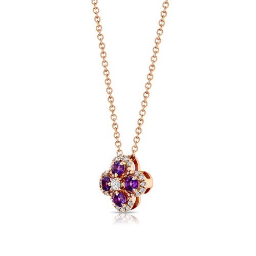Amatista Violeta Diamante Trébol Collar 14K Oro Rosa 0.58 TCW Corte Redondo - Imagen 3 de 3