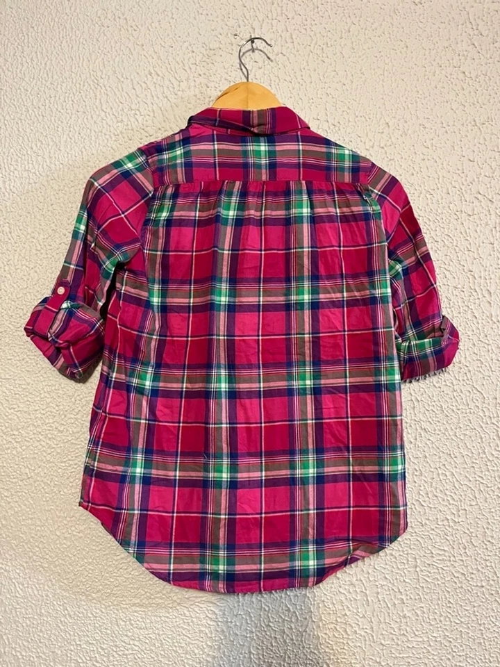 Camisa Ralph Lauren para niña rosa y verde a cuadros de algodón con volantes con botones talla 10 Foto 4 de 4