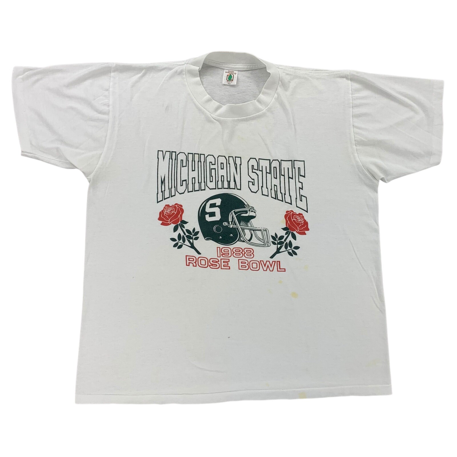 Vintage 1988 Michigan State Spartans Rose Bowl XL T-Shirt with Stains NCAA