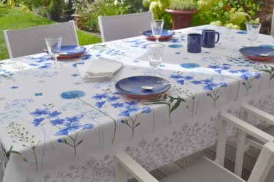 Tablecloth Provence 130x150 cm White Blue France Easy Care and Wrinkle-Free