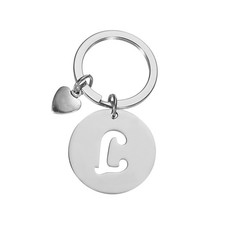 Initial Letter KeyChain, Disc Letter A-Z Heart Charm Keyring, Silver L 