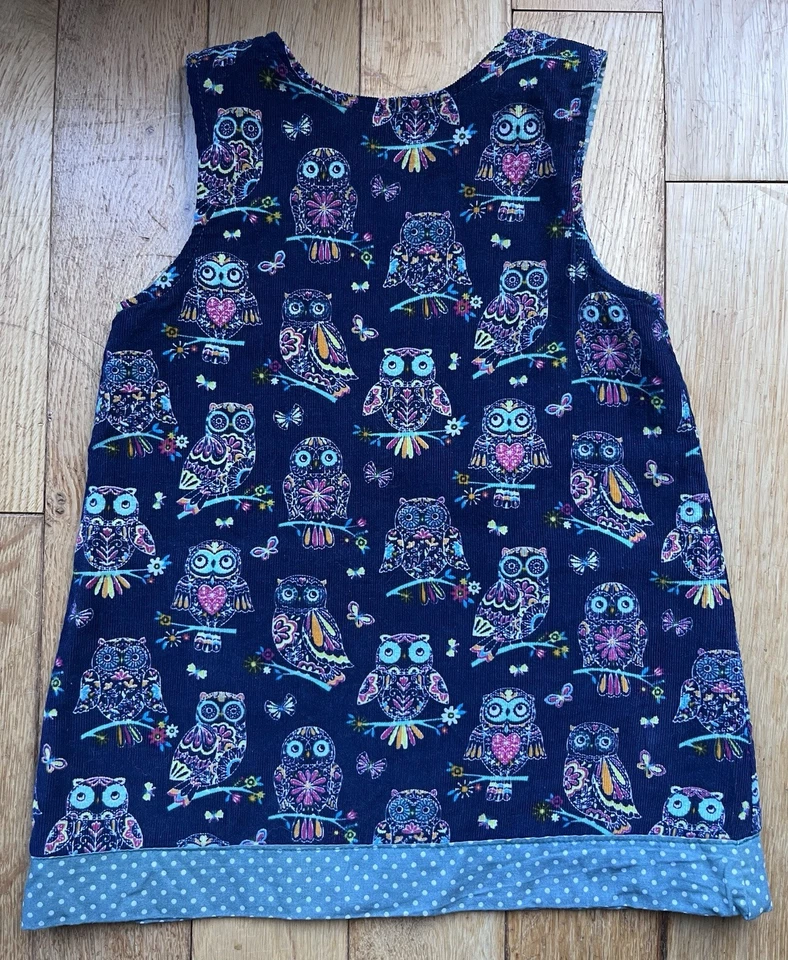 Bobbi Handmade Reversible Dress Courderoy Pinafore 2 Years Owls Polka Dot VGC - Image 3 of 4