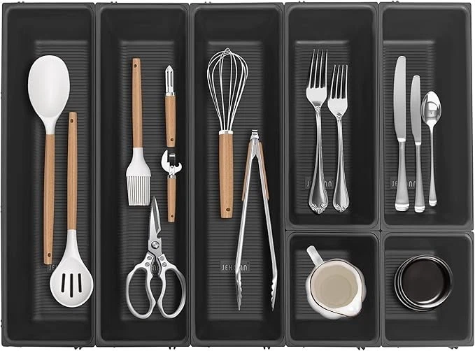 Portaposate Organizer Per Cassetto 23x9x5 Cm, In Polietilene, Naturale, Per Cucina E Ufficio