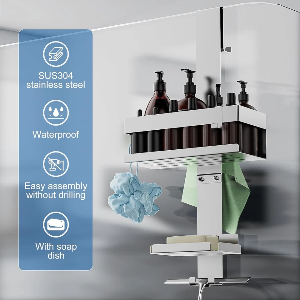 Mensola Doccia Da Appendere, Porta Bagnoschiuma Da Doccia in SUS304 Acciaio Inox - Immagine 3 di 4