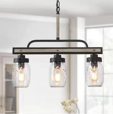 LNC Araphi 3-Light Modern Farmhouse Chandelier Black Mason Jar Island Chandelier