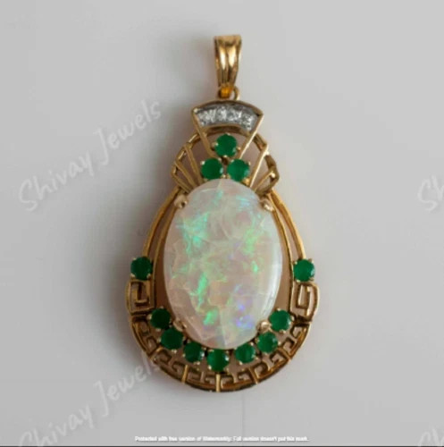 Fire Opal 2Ct Lab Created Diamond Oval Cut Pendant 14K Yellow Gold Plated Silver
