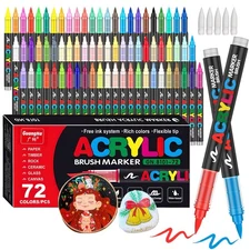 72 Colors Acrylic Paint Markers, Soft Brush Tip Pens and Markers, Acrylic Paint