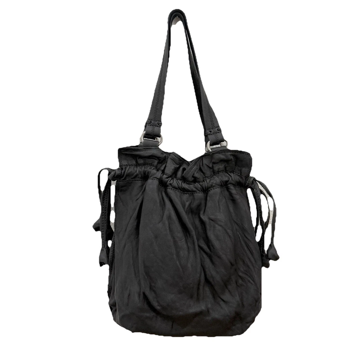 Lucky Brand Black Leather Braided Drawstring Backpack Bucket Bag Lucky Brand Drawstring Backpack Bags & Handbags for Women  main image 2