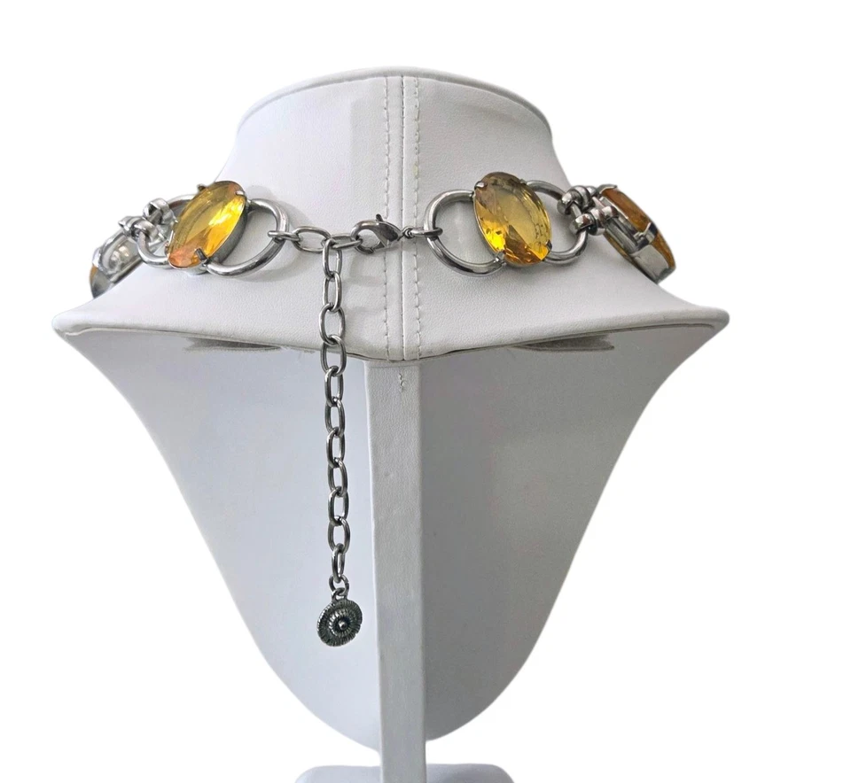 Vintage RJ Graziano Faceted Citrine Crystal Silver Choker Statement Necklace - Image 3 of 4