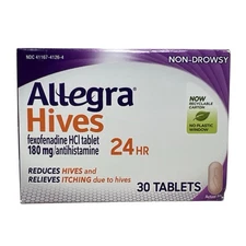 Allegra Allergy 24 HR Hives Reduction And Itch Relief 30 Tablets EXP 05/26