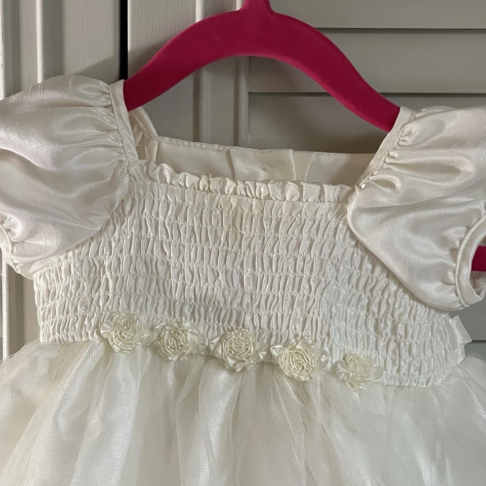 Bonnie Baby White Satin Tulle Dress 6M Infant Girls Christening Baptism Formal - Image 2 of 4