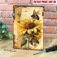 Vintage Sunflower Bee Metal Sign 2D Flat Retro Floral Wall Decor for Home Garden