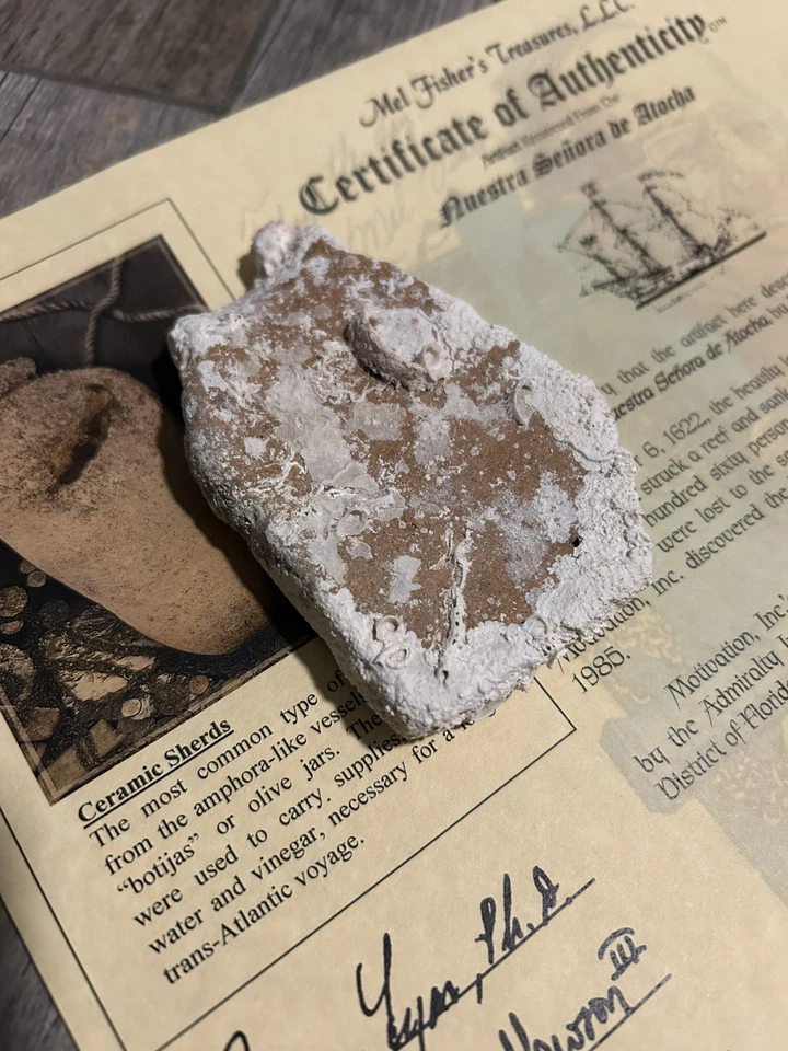 Artefacto de cerámica del naufragio de Atocha Mel Fisher Treasure para fanáticos de la flota 1715 Foto 3 de 4