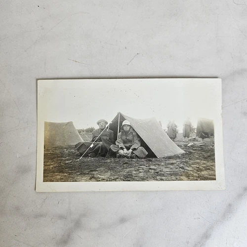 1940s WW2 American Soldier Trainees Sitting In Their Tent Original Photograph