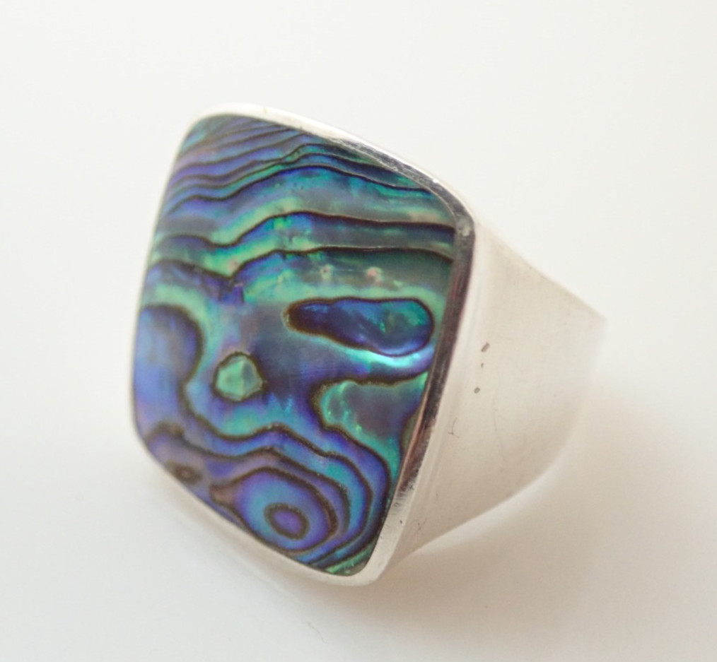 Vintage Square Abalone Shell Statement Sterling S… - image 3
