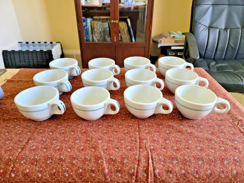 VTG Shenango Newcastle PA Green Stripes 50's Restaurant Coffee Cup Mug Set of 12