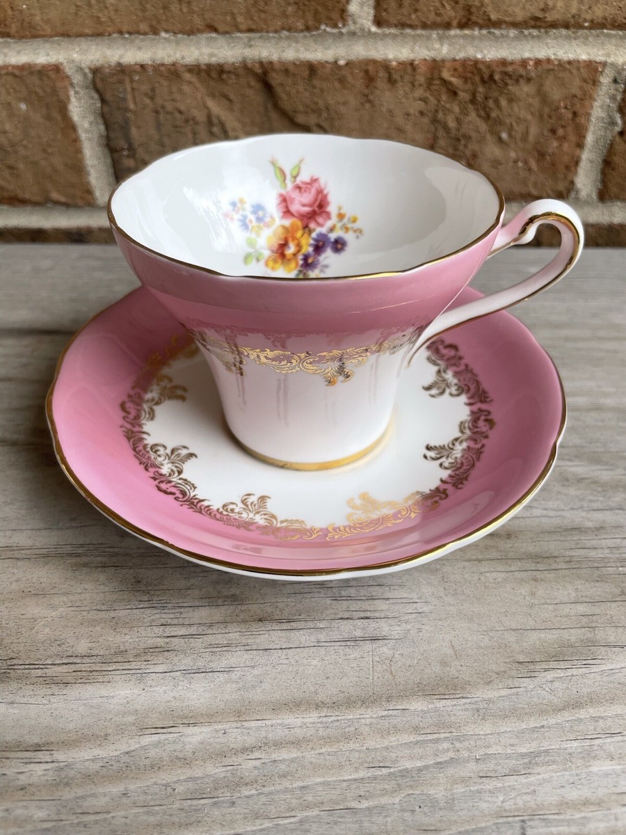 ROYAL STAFFORD Bone China Tea Cup & Saucer PINK Gold Trim Floral