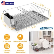 Stainless Steel Kitchen Dish Rack Bowl Drying Utensil Holder Drainer Organizer
