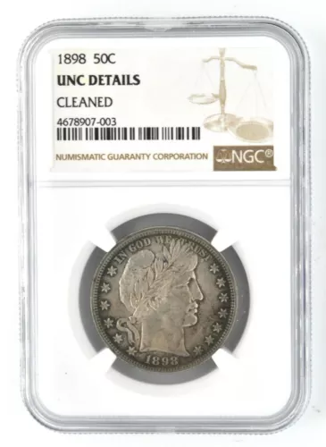 1898 Barber Half Dollar Certified NGC Uncirculated Silver 50 Cent Coin Slabbed