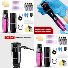 Tattoo Pen Kit Gun Cartridge Needles Ink Cordless Power Supply Rotary Machine