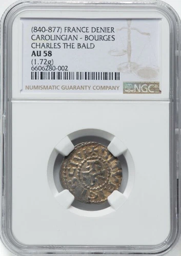 FRANCE Bourges Silver (840-877) Denier Charles the Bald NGC AU58