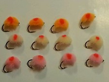 Fly Fishing Flies 12 Glo bug egg patterns size 10 (3 Colors) Trout Nymphs