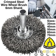 Klingspor Crimped Wire Wheel Brush 30mm-70mm 6mm Shank Steel Rust Paint Remover