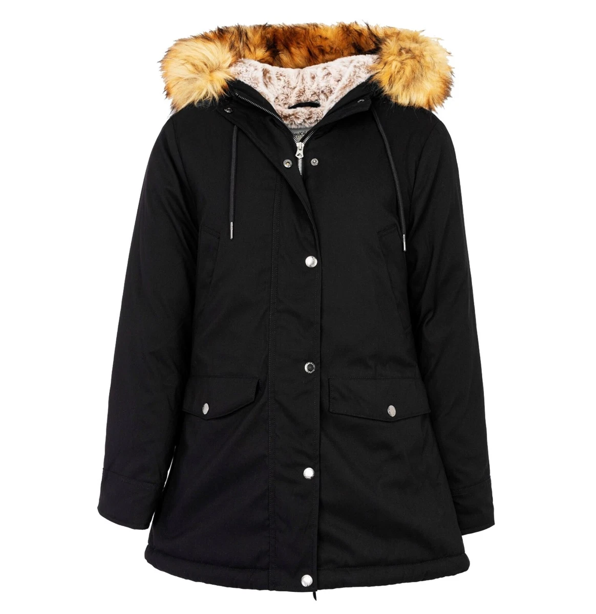 Ladies SoulCal Hip Length Hooded Funnel Neck Classic Parka Sizes