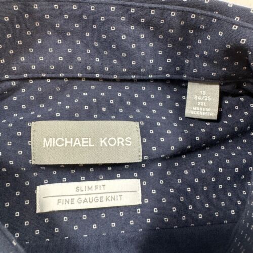 Michael Kors Slim Fit Fine Gauge Knit Men's Size 2XL Blue Polka Dot Casual Shirt - Picture 2 of 16