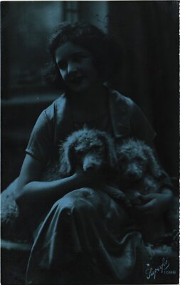 CPA AK Young Lady with Two Dogs DOGS (1387798)