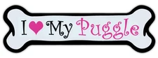 Pink Dog Bone Shaped Magnet - I Love My Puggle (Pug Beagle) - Cars