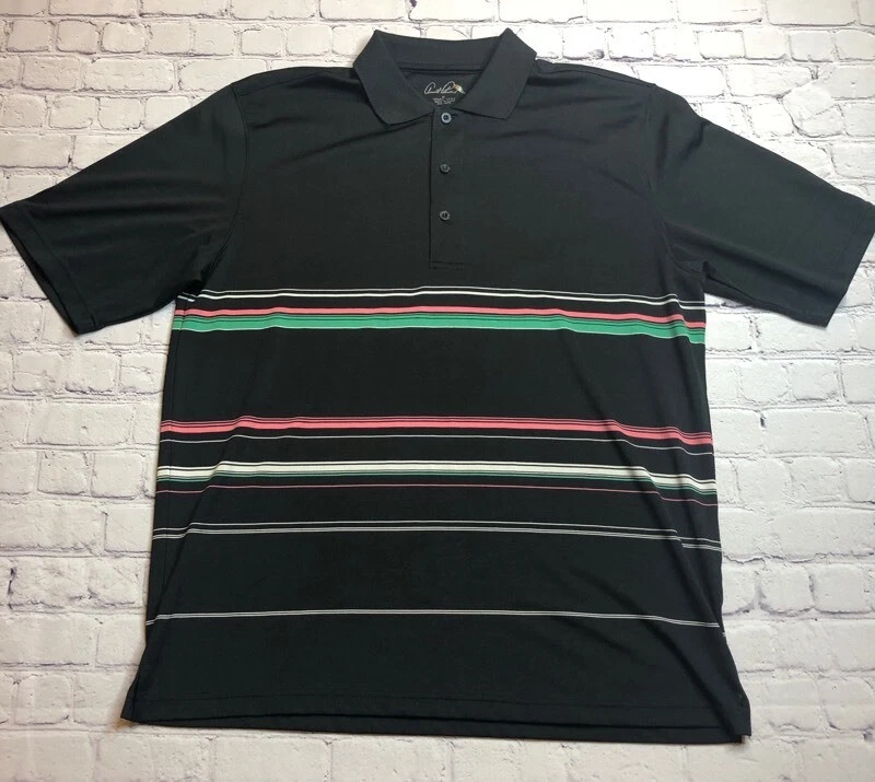 Arnold Palmer Mens Golf Polo Shirt Black Pink Stripe Short Sleeve Top M