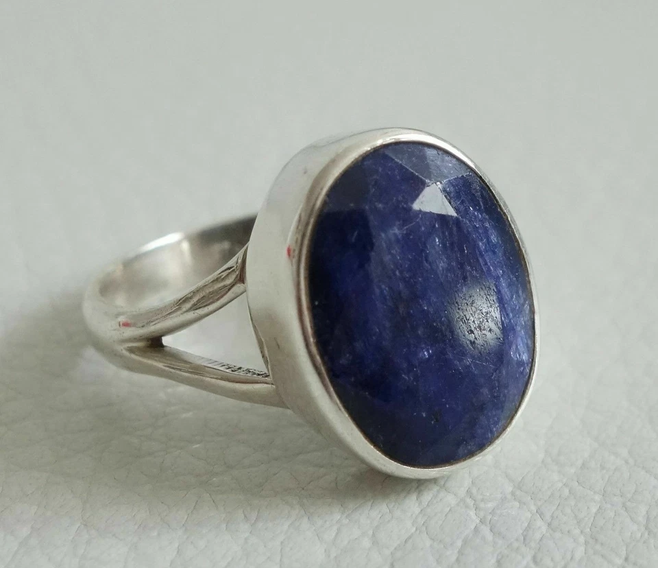 BAGUE SAPHIR & ARGENT sterling T58 NEUVE ring size 8.5 Superbe! H=1,7cm - Photo 2/4